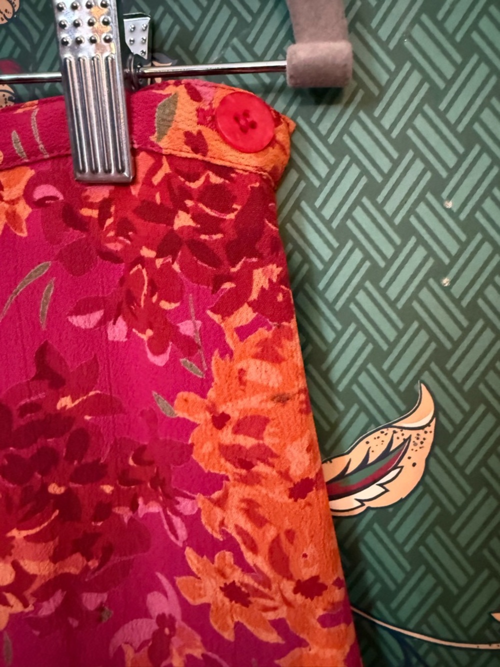 JM by Jessica Moore Vintage Inspired Bright Pink & Orange Floral Midi Skirt - Picture 2 of 5